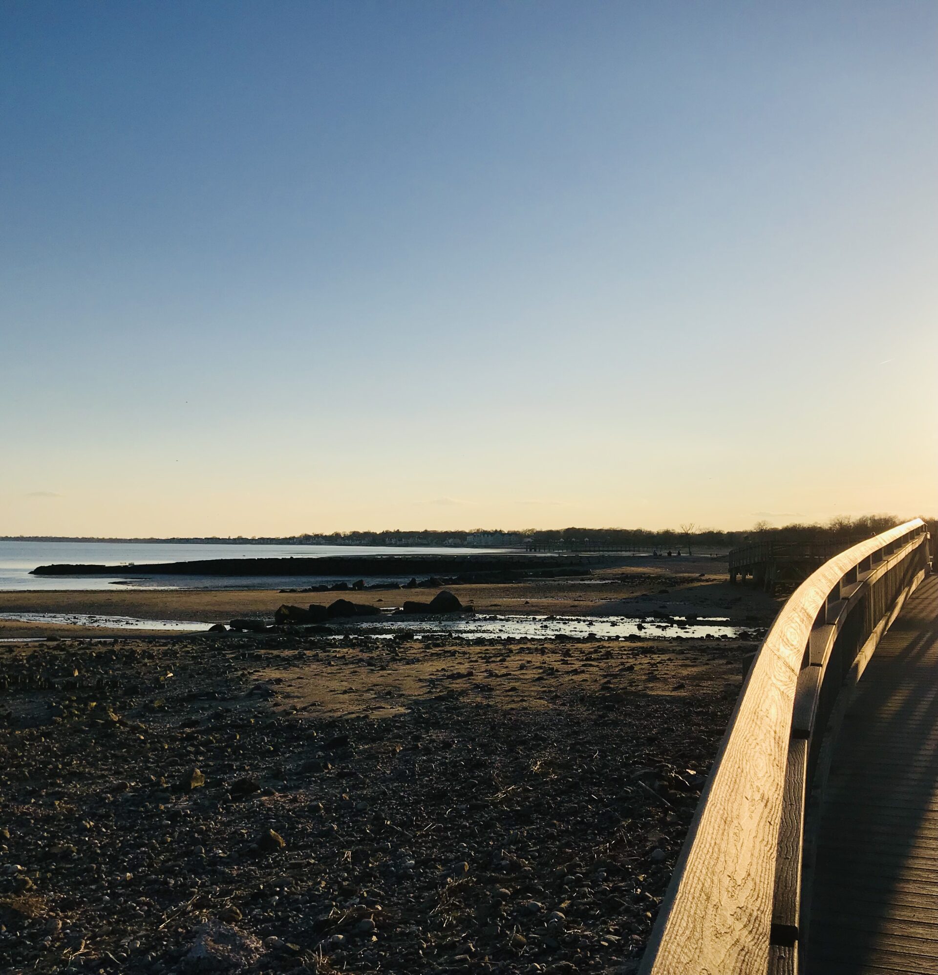 Photo of Silver Sands Park in Milford, CT at sunset.